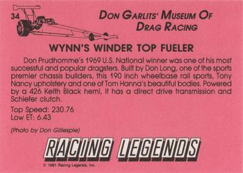 1991 Racing Legends Don Garlits' Museum of Drag Racing #34 Wynns Winder Back