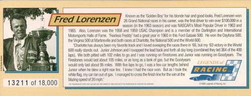 1992 Legends of Racing #NNO Fred Lorenzen Back