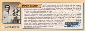 1992 Legends of Racing - Legends of Racing Promo #NNO Buck Baker Back