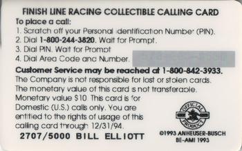 1993 Finish Line Racing Collectible Calling Cards #NNO Bill Elliott Back