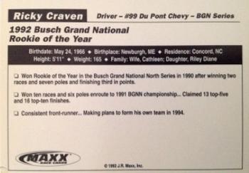 1993 Maxx NACE #NNO Ricky Craven Back