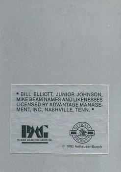 1993 Metallic Impressions Budweiser Racing #NNO Bill Elliott Back