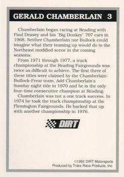 1992 Traks Dirt Hall of Fame #3 Gerald Chamberlain Back