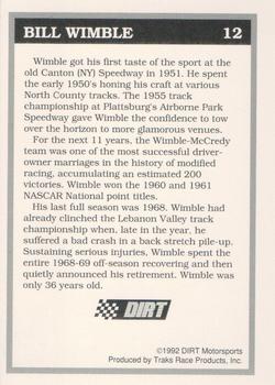 1992 Traks Dirt Hall of Fame #12 Bill Wimble Back
