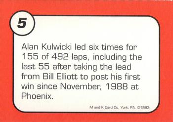 1993 M and K Alan Kulwicki #5 Alan Kulwicki Back