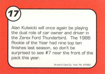 1993 M and K Alan Kulwicki #17 Alan Kulwicki Back