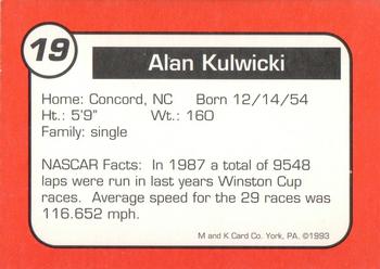 1993 M and K Alan Kulwicki #19 Alan Kulwicki Back