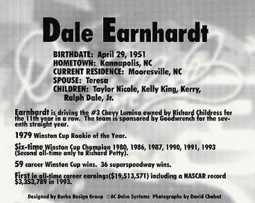 1994 AC Racing #NNO Dale Earnhardt Back