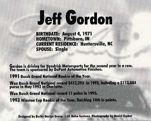 1994 AC Racing #NNO Jeff Gordon Back