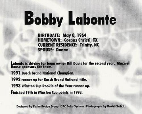 1994 AC Racing #NNO Bobby Labonte Back