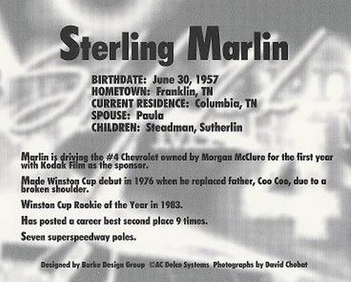 1994 AC Racing #NNO Sterling Marlin Back