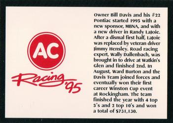 1995 AC Racing 95 Collectable AC Spark Plug/Race Card Sets #NNO Randy Lajoie / Jimmy Hensley / Wally Dallenbach / Ward Burton Back