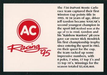 1995 AC Racing 95 Collectable AC Spark Plug/Race Card Sets #NNO Jeff Gordon Back