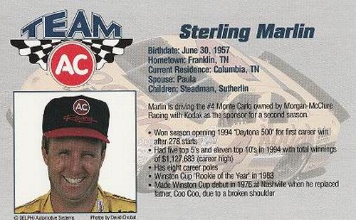 1995 AC Racing #NNO Sterling Marlin Back