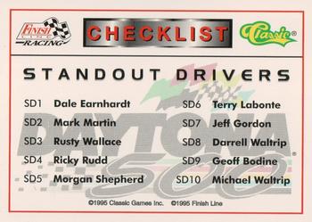 1995 Finish Line - Daytona 500 Standout Drivers #NNO Checklist Back