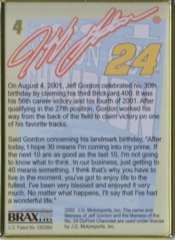 2002 Brax Jeff Gordon #4 Jeff Gordon Back