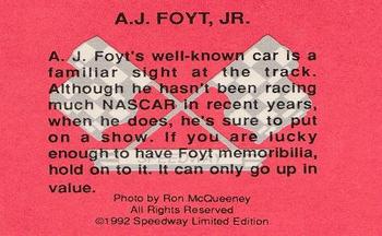 1992 Speedway Limited Edition Number 2 #NNO A.J. Foyt Back