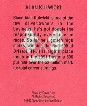 1992 Speedway Limited Edition Number 2 #NNO Alan Kulwicki Back