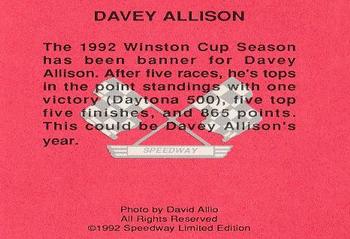 1992 Speedway Limited Edition Number 3 #NNO Davey Allison Back