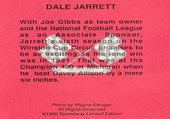 1992 Speedway Limited Edition Number 3 #NNO Dale Jarrett Back