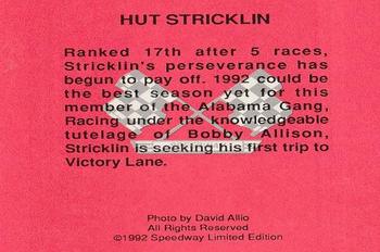 1992 Speedway Limited Edition Number 3 #NNO Hut Stricklin Back