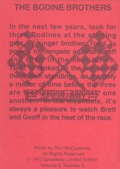1992 Speedway Limited Edition Number 5 #NNO Brett Bodine / Geoff Bodine Back