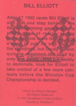 1992 Speedway Limited Edition Number 5 #NNO Bill Elliott Back