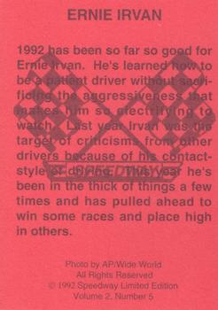 1992 Speedway Limited Edition Number 5 #NNO Ernie Irvan Back