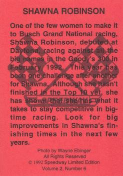 1992 Speedway Limited Edition Number 6 #NNO Shawna Robinson Back