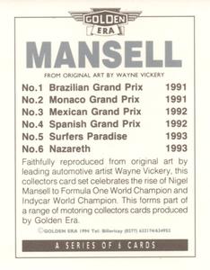 1994 Golden Era Mansell #NNO Title Card Back