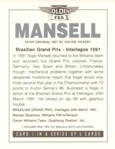 1994 Golden Era Mansell #1 Brazilian Grand Prix - Interlagos 1991 Back