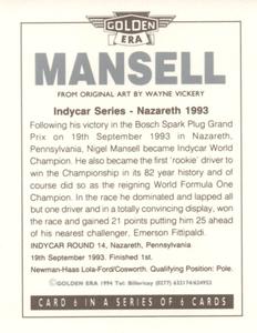 1994 Golden Era Mansell #6 Indycar Series - Nazareth 1993 Back