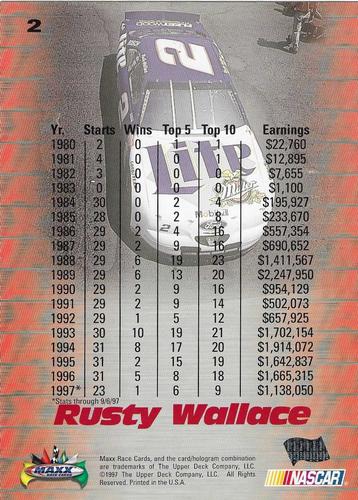 1997 Maxx - Jumbo #2 Rusty Wallace Back
