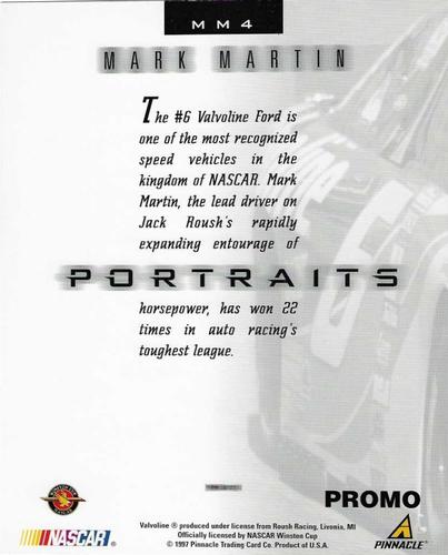 1997 Pinnacle Portraits - 8x10 Promo #MM4 Mark Martin Back