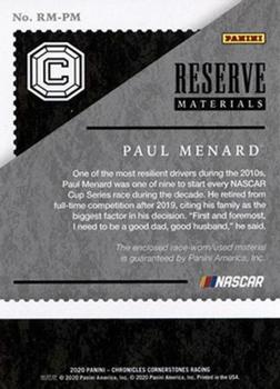 2020 Panini Chronicles - Reserve Materials Gold #RM-PM Paul Menard Back
