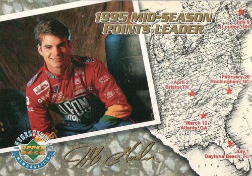 1995 Upper Deck Authenticated Jeff Gordon #NNO Jeff Gordon: 1995 Mid-Season Points Leader Front