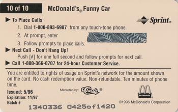 1996 Classic McDonald's Racing Phone Cards #10 Cruz Pedregon Back