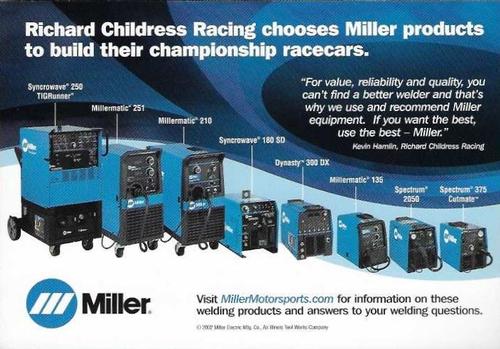 2002 Miller Motorsports #NNO Richard Childress Racing Enterprises, Inc. Back