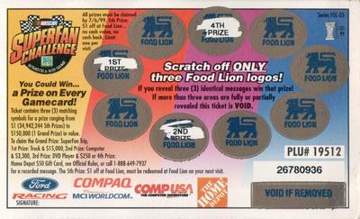 1999 Food Lion NASCAR SuperFan Challenge Game #NNO Johnny Benson Jr. Back