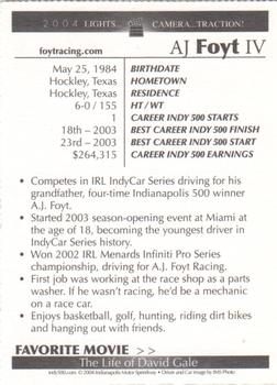2004 Indianapolis 500 #NNO A.J. Foyt IV Back