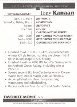 2004 Indianapolis 500 #NNO Tony Kanaan Back