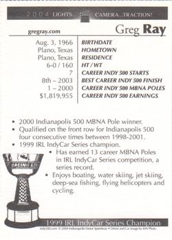 2004 Indianapolis 500 #NNO Greg Ray Back