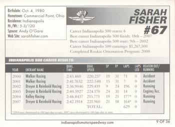 2008 Indianapolis 500 #9 Sarah Fisher Back