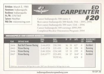 2008 Indianapolis 500 #10 Ed Carpenter Back