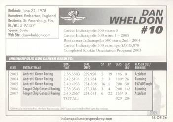 2008 Indianapolis 500 #16 Dan Wheldon Back