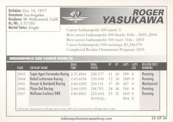 2008 Indianapolis 500 #25 Roger Yasukawa Back