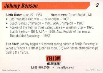 2004 Yellow Racing #2 Johnny Benson Back