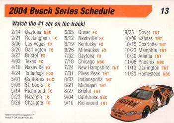 2004 Yellow Racing #13 2004 Busch Series Schedule Back