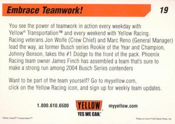 2004 Yellow Racing #19 Embrace Teamwork! Back