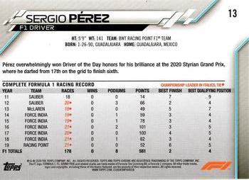 2020 Topps Chrome Formula 1 #13 Sergio Pérez Back